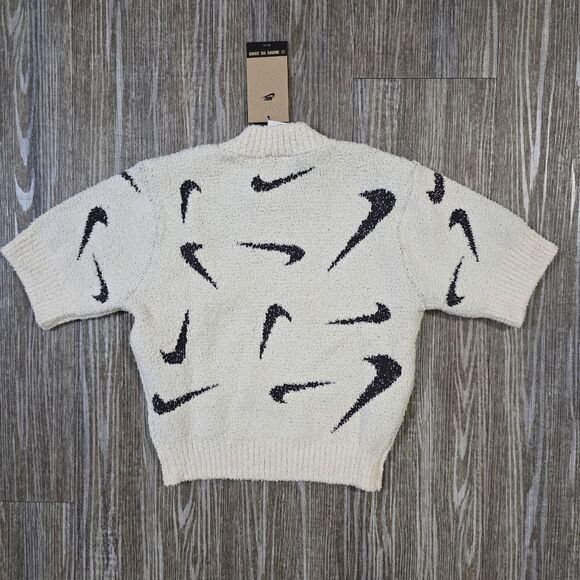 Nike Phoenix Cozy Bouclé Logo Print Slim Fit Cropped Casual Knit T-Shirt Small S - Picture 7 of 13